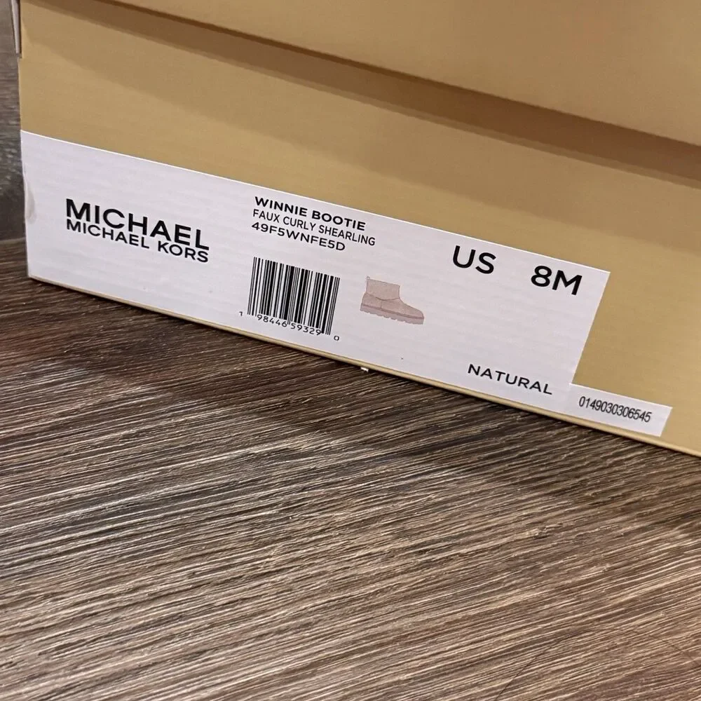 Michael Kors Winnie Bootie Tan Faux Curly Shearing Boot $175 New In Box Size 8